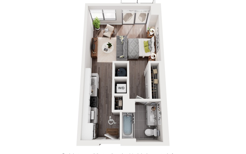 A1.A - Accessible - Studio floorplan layout with 1 bathroom and 547 square feet