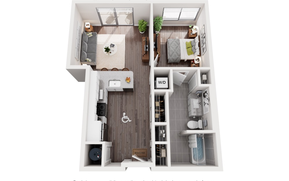 B9A - 1 bedroom floorplan layout with 1 bathroom and 761 square feet