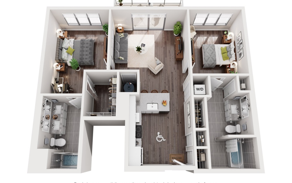 C7 - 2 bedroom floorplan layout with 2 bathrooms and 1159 square feet