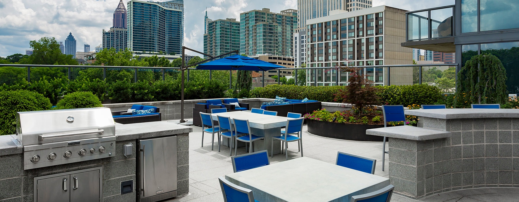 Large rooftop patio overlooking the city