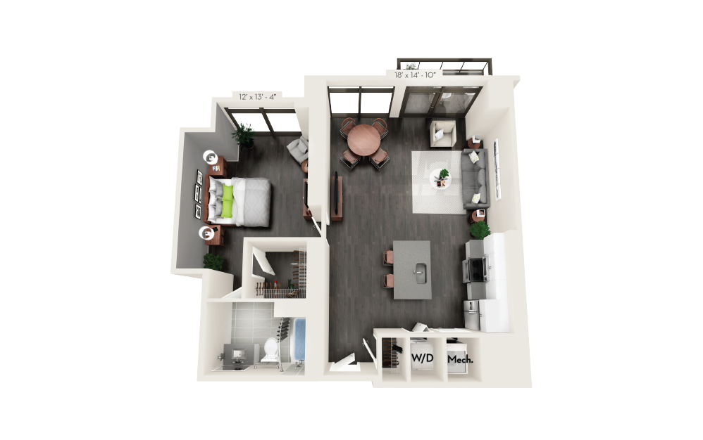 B10 - 1 bedroom floorplan layout with 1 bath and 951 square feet.