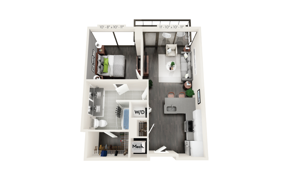 B3 - 1 bedroom floorplan layout with 1 bath and 640 square feet.