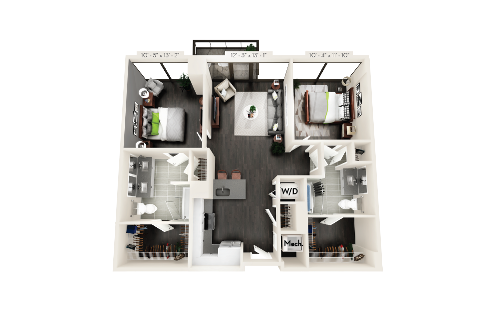 C2 - 2 bedroom floorplan layout with 2 baths and 1026 square feet.